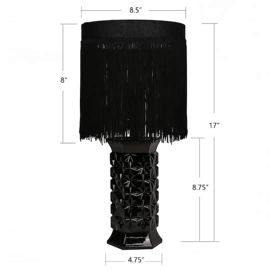 17" Black Glass Lamp with Fringe Shade by Ashland®